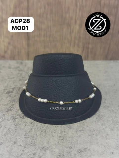 Acero inoxidable - Pulsera dorada perlas...