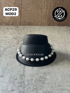 Acero inoxidable - Pulsera dorada perlas...