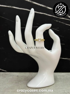 Anillo acero dorado ajustable - Solitari...