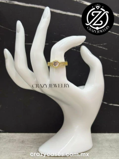 Anillo acero dorado ajustable - Solitari...