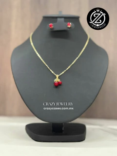 Juego de oro laminado - Cerezas circonia